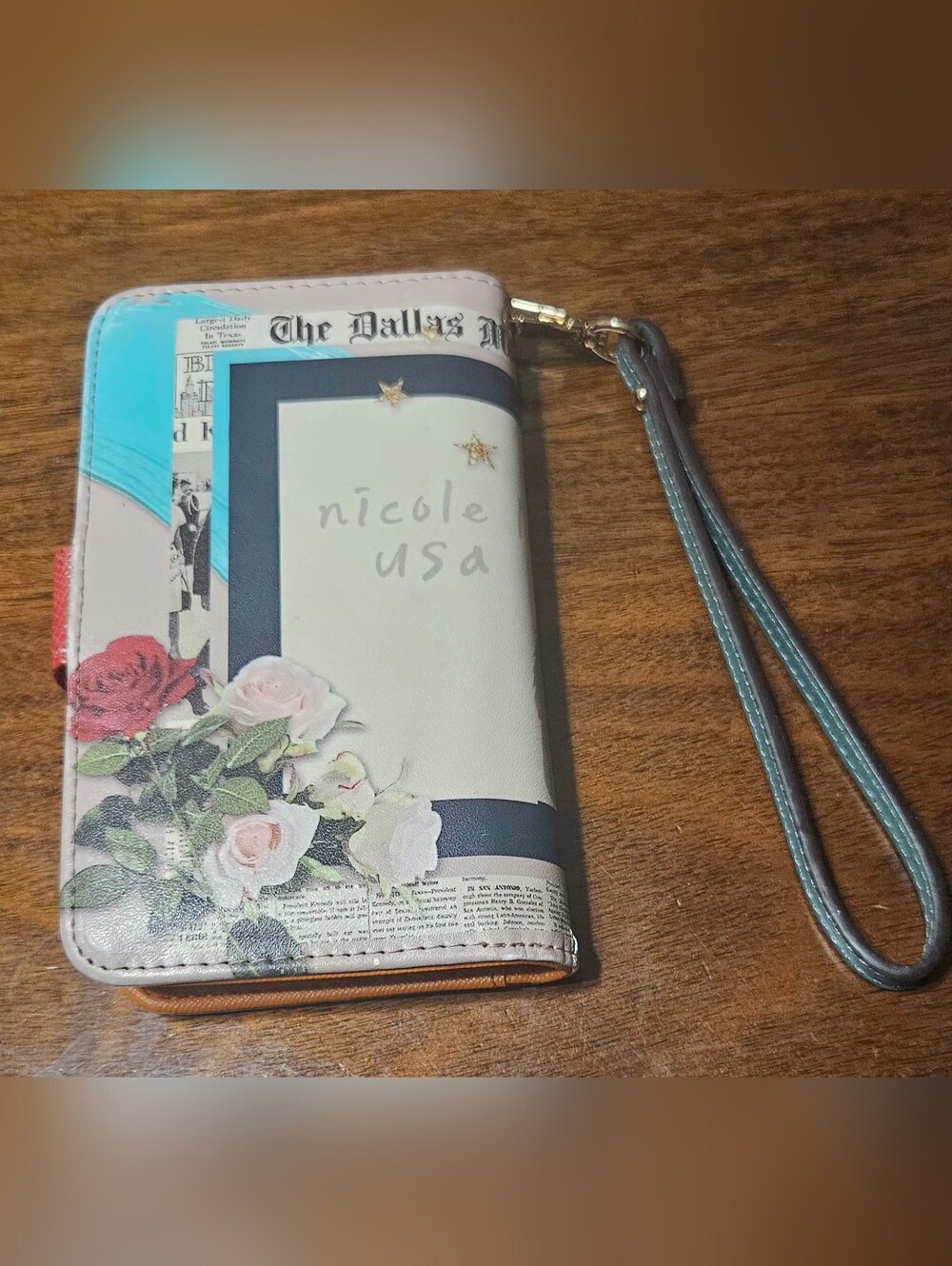 Nicole Lee Pink & Teal Illustrated Satchel Crossbody with Cell Phone Case - Picture 6 of 7